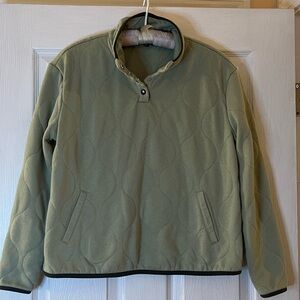 Eddie Bauer Onion Quilted Mock Neck Button Sweatshirt Sage Green